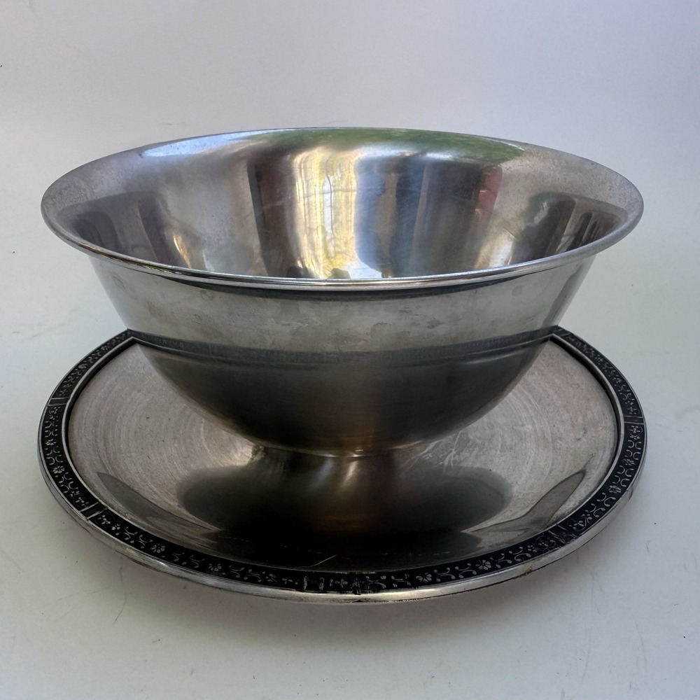 VTG 1969 Cordova Serving Bowl Plate Stainless Steel 18-8 Etching Soup Gravy